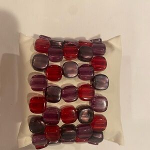 Whimsical Red and Purple Beaded Bracelet 7.5” L
